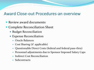 Award Close-out Procedures-an overview