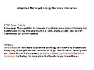 Integrated Municipal Energy Services Committee