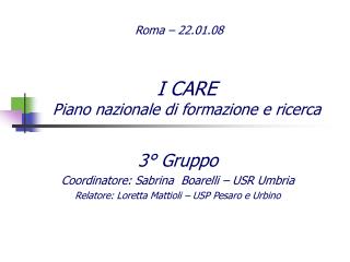 I CARE Piano nazionale di formazione e ricerca