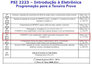 PSI 2223 – Introdução à Eletrônica Programação para a Terceira Prova