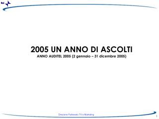 2005 UN ANNO DI ASCOLTI ANNO AUDITEL 2005 (2 gennaio – 31 dicembre 2005)