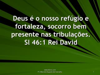 Deus é o nosso refúgio e fortaleza, socorro bem presente nas tribulações. Sl 46:1 Rei David