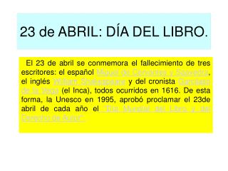 23 de ABRIL: DÍA DEL LIBRO .