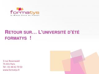 Retour sur… L’université d’été formatys !