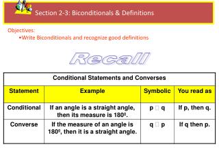 Section 2-3: Biconditionals &amp; Definitions