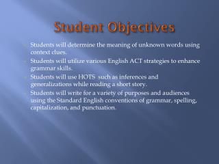Student Objectives