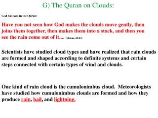G) The Quran on Clouds: