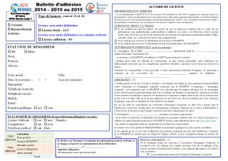 Bulletin d’adhésion 2014 – 2015 ou 2015