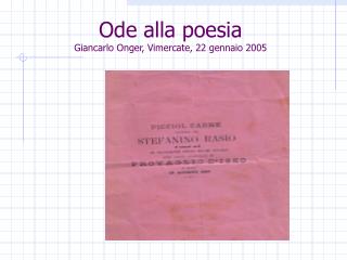 Ode alla poesia Giancarlo Onger, Vimercate, 22 gennaio 2005