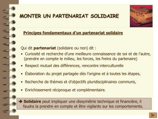 MONTER UN PARTENARIAT SOLIDAIRE