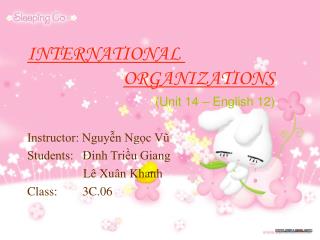 INTERNATIONAL ORGANIZATIONS (Unit 14 – English 12) Instructor: Nguyễn Ngọc Vũ