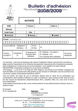 Bulletin d'adhésion 2008/2009