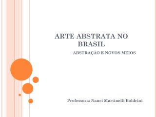 ARTE ABSTRATA NO BRASIL ABSTRAÇÃO E NOVOS MEIOS