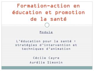 Formation-action en éducation et promotion de la santé