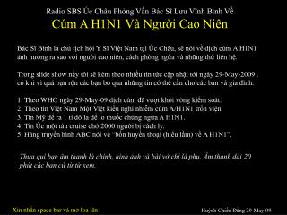 Radio SBS Úc Châu Phỏng Vấn Bác Sĩ Lưu Vĩnh Bình Về Cúm A H1N1 Và Người Cao Niên