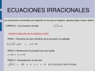 ECUACIONES IRRACIONALES