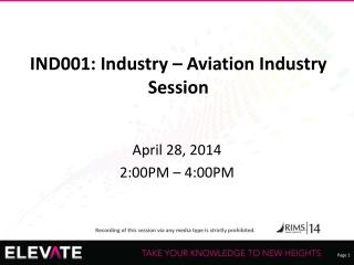 IND001: Industry – Aviation Industry Session