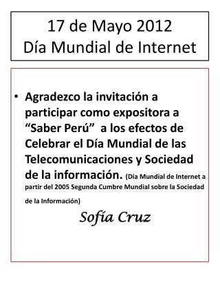17 de Mayo 2012 Día Mundial de Internet