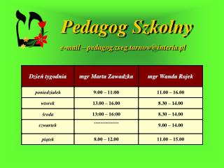 Pedagog Szkolny e-mail – pedagog.zseg.tarnow@interia.pl