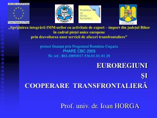 E UROREGIUNI ŞI COOPERARE TRANSFRONTALIERĂ Prof. univ. dr. Ioan HORGA