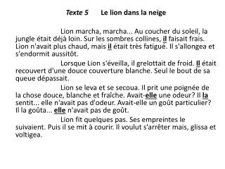 Texte 5 Le lion dans la neige