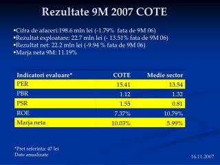 Rezultate 9M 2007 COTE