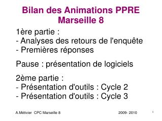 Bilan des Animations PPRE Marseille 8