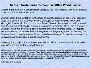 An Open Invitation to the Pope and Other World Leaders