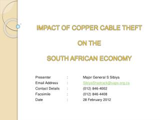 IMPACT OF COPPER CABLE THEFT ON THE SOUTH AFRICAN ECONOMY