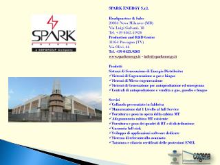 SPARK ENERGY S.r.l. Headquarters &amp; Sales 20834 Nova Milanese (MB)