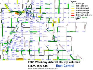 2005 Weekday Arterial Hourly Volumes: 5 a.m. to 6 a.m.	 East-Central