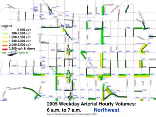 2005 Weekday Arterial Hourly Volumes: 6 a.m. to 7 a.m.	 Northwest