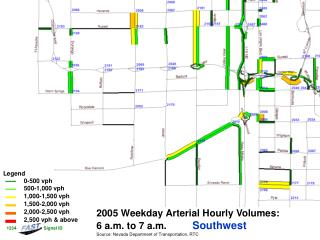 2005 Weekday Arterial Hourly Volumes: 6 a.m. to 7 a.m.	 Southwest
