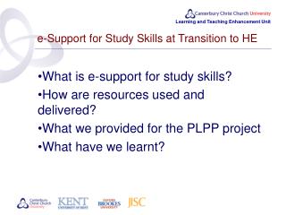 e-Support for Study Skills at Transition to HE