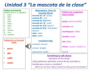 Palabras de vocabulario (story words ) pelaje- animal coat/fur mascota- pet