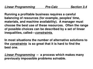 Linear Programming Pre-Calc Section 3.4