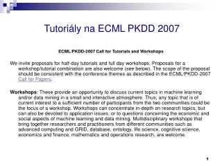 Tutoriály na ECML PKDD 2007