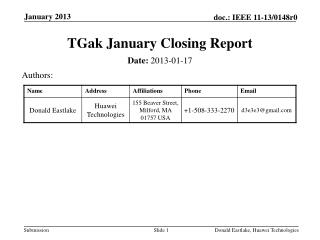 TGak January Closing Report