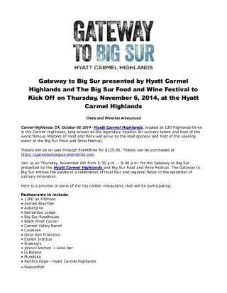 Gateway to Big Sur presented by Hyatt Carmel Highlands