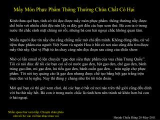 Mấy Món Phực Phẩm Thông Thường Chứa Chất Có Hại