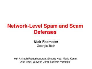 Network-Level Spam and Scam Defenses