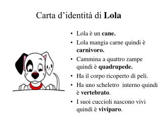Lola è un cane. Lola mangia carne quindi è carnivoro.