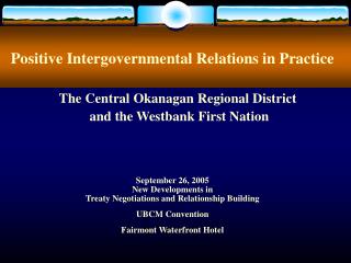 Positive Intergovernmental Relations in Practice