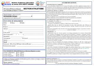 Bulletin d’adhésion 2013-2014 ou année 2014 ASPTT ROUEN