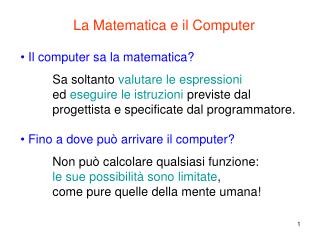 La Matematica e il Computer