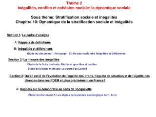 Thème 2 Inégalités, conflits et cohésion sociale: la dynamique sociale