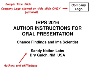 IRPS 2016 AUTHOR INSTRUCTIONS FOR ORAL PRESENTATION