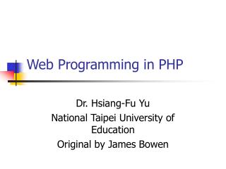 Web Programming in PHP