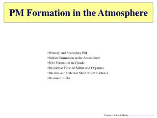 PM Formation in the Atmosphere