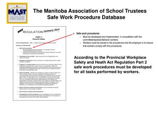 The Manitoba Association of School Trustees Safe Work Procedure Database